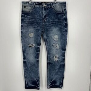 Switch Remarkable Mens Acid Wash Distressed Slim Straight Jeans Blue 40x32